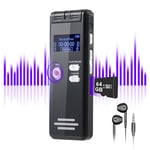 64GB Digital Voice Activated Recorder with Playback - 3072Kpbs NekSide HD Dual MIC Dictaphone Voice Recorder with Noise Reduction, 4800 Hours Audio Recording Device for Interviews/Classes/Meeting