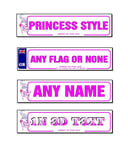 PERSONALISED NUMBER PLATE FRONT & REAR KIDS RIDE ON CAR PRINCESS PINK 30 x145mm