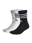 adidas Sportswear Unisex 3 Pack Cushioned 3 Stripe Crew Socks - White/Grey, Grey, Size L