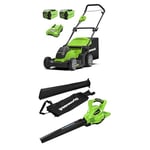 Greenworks 40V Cordless Lawn Mower (2504707UC), 41cm, Battery & Charger Incl., Plus Greenworks 40V Cordless Brushless Blower, Battery & Charger Not Incl.