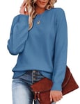 Zeagoo Femme Hiver Élégant Pull Doux et Confortable Côtelé Tricot Encolure Ras du Cou Sweater Manches Longues Chaud Top Bleu L