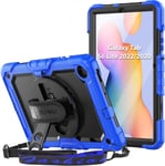 Coque Pour Samsung Galaxy Tab S6 Lite 10,4 Pouces 2022/2020, Etui Résistant Aux Chocs Avec Pied Et Dragonne Pivotants À 360°, [Bandoulière Et Protection D'écran Intégrée] Pour Tab S6 Lite, Bleu