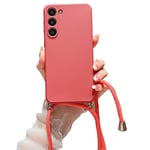 Alihtte Coque pour Samsung Galaxy S21 5G avec Cordon de Collier, Coque Mince Silicone TPU Bumper Etui Housse Cordon Réglable Téléphone Portable Lanyard Case pour Galaxy S21 Rouge pâle