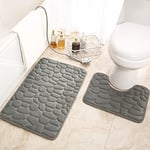 EURHOWING Tapis de Bain antidérapant, en Mousse à mémoire de Forme, Tapis de Douche avec Tapis de Toilette en Forme de U, Absorbant et Lavable pour Salon, Salle de Bain