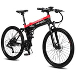 Dwm Vélos électriques 26 Pouces, Vélo de Montagne Pliant, 400W 48V10ah li-Battery Smart e-Bike pour Hommes Femmes,Black+Red,26''Aluminum Wheel