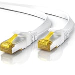 10m Câble réseau Cat 7 Plat, Câble Ethernet 10 mètres, Gigabit réseau Local LAN 10 Gbps, Câbles de Connexion Patch, Câbles de Pose Cat.7 Brut U FTP PiMF RJ45 Compatible Cat 5 Cat 6, Blanc