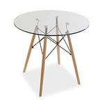 Versa Priya Table Ronde pour Jardin, Balcon ou terrasse, Table d'extérieur ou intérieur, Dimensions (H x l x L) 73 x 80 x 80 cm, Verre et Bois, Couleur: Marron et Transparent