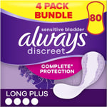 Always Discreet Incontinence Panty Liners Women,80 High Absorbency(20X4Packs)