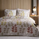 Autumn Leaf Duvet Cover Luxury Quilt Bedding Bed Set Double Natural Orange Ochre