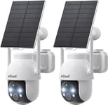 2 Pièce Camera Surveillance WiFi Solaire - 2K Camera de Surveillance Exterieure sans Fil 360°PTZ Camera Solaire Vision Nocturne Couleur,Détection Humaine PIR,Audio Bidirectionnel(Q1131)