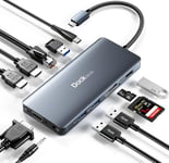 Station d'accueil USB C triple écran, hub USB C 12 en 1 avec 2 ports HDMI 4K, 1080P VGA, 100 W PD, Gigabit Ethernet, audio 3,5 mm, ports USB 5 Gbps, lecteur de carte SD/TF pour ordinateur