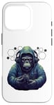 Coque pour iPhone 16 Pro DJ rave à capuche gorille avec casque gamer professionnel