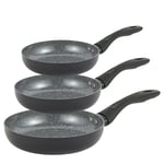 PROGRESS COMBO-8961 Lot de 3 poêles à frire en céramique marbrée 20/24/28 cm, revêtement anti-adhésif en céramique saine, poêles à omelette/œufs, sans PFAS, compatibles avec plaques à induction,