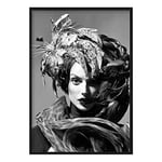 Artze Wall Art Fashion Woman in Feathers Photo Print, 30 cm Width x 40 cm Height, Black/White