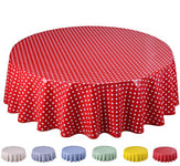 Home Direct Round Oilcloth PVC Wipe Clean Tablecloth 140cm 55" Small Polka Dot Red