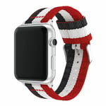 Apple Watch Series 4 44mm raidallinen nailoni kangas kellon vaihdettava ranneke - Valkoinen/ Punainen/ Musta Monivärinen