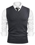 iClosam Pull à sans Manche Homme Col V Tricot Gilet Homme (sans Chemise) - Gris Foncé 2 - L