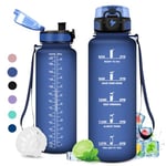 Gourde 1.5L, Gourde Graduée pour 1 Journee, Réutilisable, Gourde Sport, sans BPA, avec Marqueur de Temps, Gourde Motivation pour Adulte, Cyclisme, Bureau, l'école, Camping, la randonné, Running