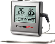 Tp16 Thermomètre De Cuisson Pour Viande Numérique Avec Large Écran Lcd Pour Fumoir Four Cuisine Friandises Barbecue Grill Thermomètre Avec Minuteur Et Sonde De Températures En Acier Inoxydable