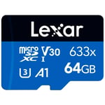 Lexar microSDXC 633x U3 V10 64GB 95MB/s -minneskort