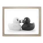 Rubber Ducks Opposites Attract Modern Framed Wall Art Print, Ready to Hang Picture for Living Room Bedroom Home Office Décor, Oak A3 (46 x 34 cm)