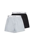 Calvin Klein - Men's Underwear Multipack - Slim Fit - Calvin Klein Boxers 2 Pack - Signature Waistband Elastic - 100% Cotton - Black/Grey - Size L