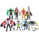 Figurer baserade på Ben 10 Action Figures - Set med 9 leksaker, Ben Tennyson, Four Arms, Grey Matter, Kineceleran, Diamondhead, Hex, Steam Smythe, Cannonbolt,