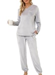 Lovasy Fleece Pyjamas for Women Warm Womens Pyjama Sets Ladies Fluffy fleece Pyjamas Twosie Fluffy Pjs for Women Sets Soft Fluffy Loungewear with Pockets for Winter,Grey White,XXL