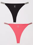 Juicy Couture 2 Pack Diamante Tape Logo Thong - Black & Hot Pink, Black, Size Xl, Women