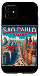 Coque pour iPhone 11 Sao Paulo Souvenirs Brésil Voyage Vintage Retro City Skyline