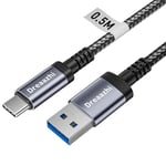 Dreaazhi USB C Data Cable 0.5M, USB 3.1 Gen 2 Cable 3.1A Fast Charging, 10GB Data transfer Cable USB to Type C for Samsung Note20,Galaxy S23,Samsung T7, SanDisk Extreme Portable SSD, Crucial X8, WD