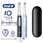 Oral-B iO3 2X Electric Toothbrushes For Adults, Gifts For Her / Him, 2 Toothbrush Heads & 1 Travel Case, 3 Modes With Teeth Whitening, 2 Pin UK Plug, Black & Blue