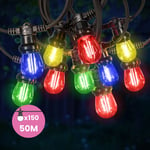 Guirlande Guinguette 50M 150 Bulbes Filament Rouge Bleu Jaune Vert - Guirlande Lumineuse Ampoule E27 Multicolore