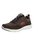 Skechers Baskets Flex Advantage 5.0 pour Homme, Maille Daim Marron Duraleather Bordure Noire, 42.5 EU