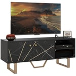 HOMCOM Meuble TV Banc TV Meuble pour télévision jusqu'à 50 Pouces avec Placard, étagère réglable et Passe-câbles, dim. 110l x 35P x 45H cm Aspect marbre Noir