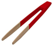 Pebbly - Pince à Toast Rouge en Bambou Naturel - 24 cm - Branches Fines pour Attraper facilement les Toasts au Grille Pain et pour le Service