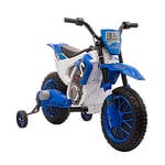 HOMCOM Moto Cross électrique Enfant 3 à 5 Ans 12 V 3-8 Km/h avec roulettes latérales Amovibles dim. 106,5L x 51,5l x 68H cm Bleu