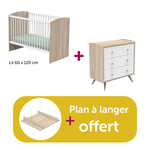 Sauthon Chambre Duo Access blanc : lit 60x120, commode, plan à langer offert