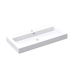 Mai & Mai Vasque à poser lavabo suspendu blanc 100cm résine rectangulaire avec perçage pour robinet lave mains avec trop-plein Col818 100x48x10cm