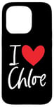 Coque pour iPhone 15 Pro Cœur personnalisé avec inscription « I Love Chloe »