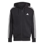 adidas Men's Essentials French Terry 3-Stripes Full-Zip Hoodie, Black/White, XL