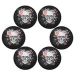 QMIN Round Placemats Set of 6, Vintage Day Of The Dead Skull Rose Place Mats Heat Resistant Non-slip, Washable Table Mats for Dinning Table Kitchen Home Decoration