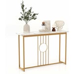 Table Console, Meuble d'Entrée en Faux Marbre, Cadre en Métal Doré, Kit Anti-Basculement Inclus, pour Entrée, Couloir, Salon, 120 x 30 x 80,5 cm