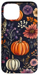 Coque pour iPhone 15 Violet Bohème Floral Citrouille Motif Vintage Décor Automne