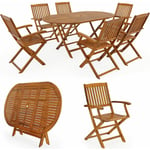 Salon de jardn boston en bois 6 personnes chaises et table pliable trou pour parasol ensemble de meubles extérieur - Casaria