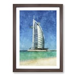 Big Box Art The Burj Al Arab in Dubai Vol.2 Painting Framed Wall Art Picture Print Ready to Hang, Walnut A2 (62 x 45 cm)