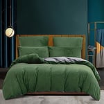 Housse de Couette Hiver 200x200 Chaude Flanelle Toucher Cashmere Polaire Parure de Lit en Velours Vert Sauge Grise Doux avec Fermeture Éclair Linge de Lit 2 Personnes avec 2 Taies d'oreiller 65x65 cm