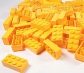 LEGO BRICKS 100 x BRIGHT LIGHT ORANGE 2x4 Pin - New - Sent in a Clear Sealed Bag