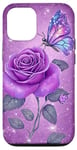 Coque pour iPhone 15 Pro Jolie rose violette et papillon avec étoiles et papillons