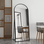 Fortuna Lai - Miroir sur Pied Arrondi avec Cadre en Métal Miroir sur Pied hd Grand pour Salon, Chambre et Dressing Miroir Noir 180x80cm